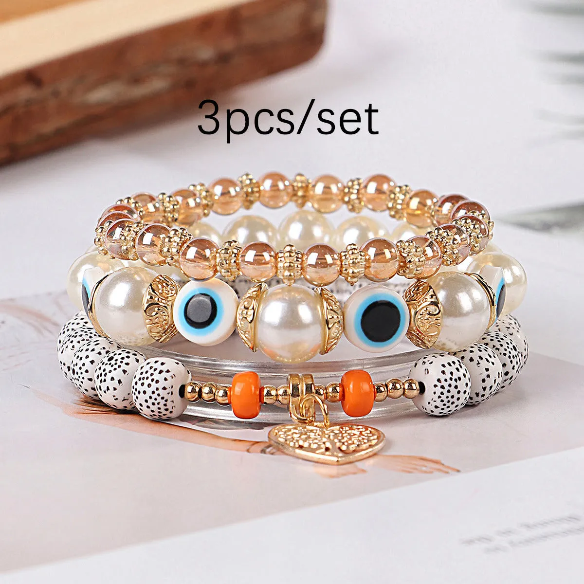 Wholesale Bohemian Eye Tree of Life Pendant Multi Layered Pendant Glass Elastic Bracelet