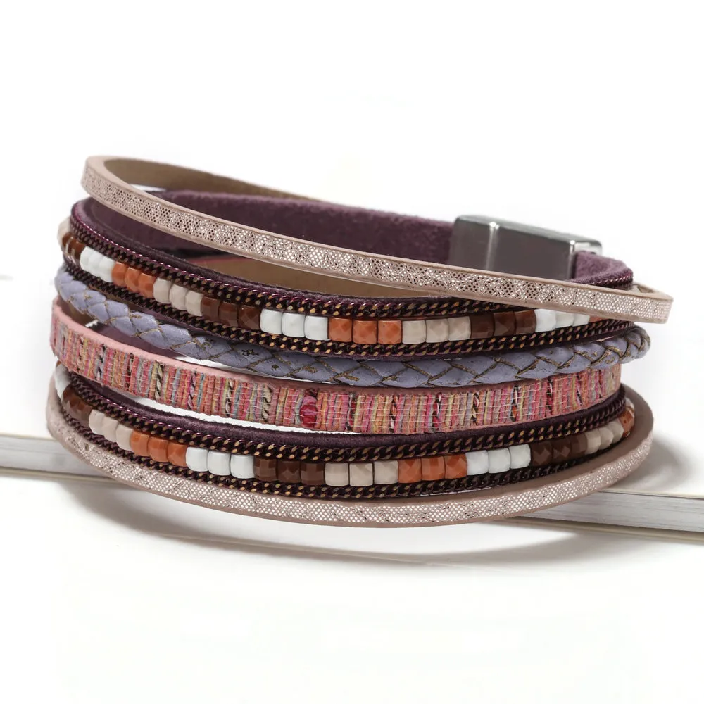 Wholesale Bohemian Hand Woven Leather Alloy Magnetic Buckle Women's Fashion Bracelets