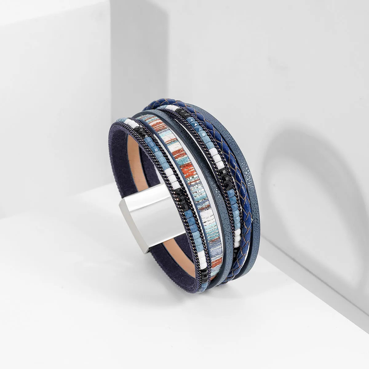 Wholesale Bohemian Hand Woven Leather Alloy Magnetic Buckle Women's Fashion Bracelets