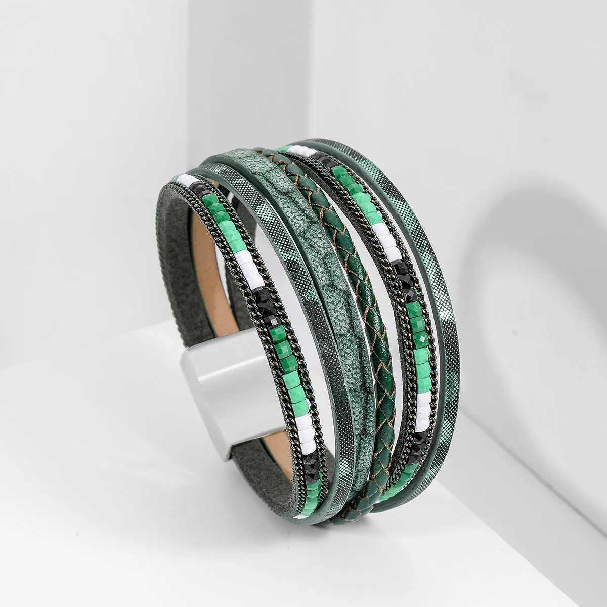 Wholesale Bohemian Hand Woven Leather Alloy Magnetic Buckle Women's Fashion Bracelets