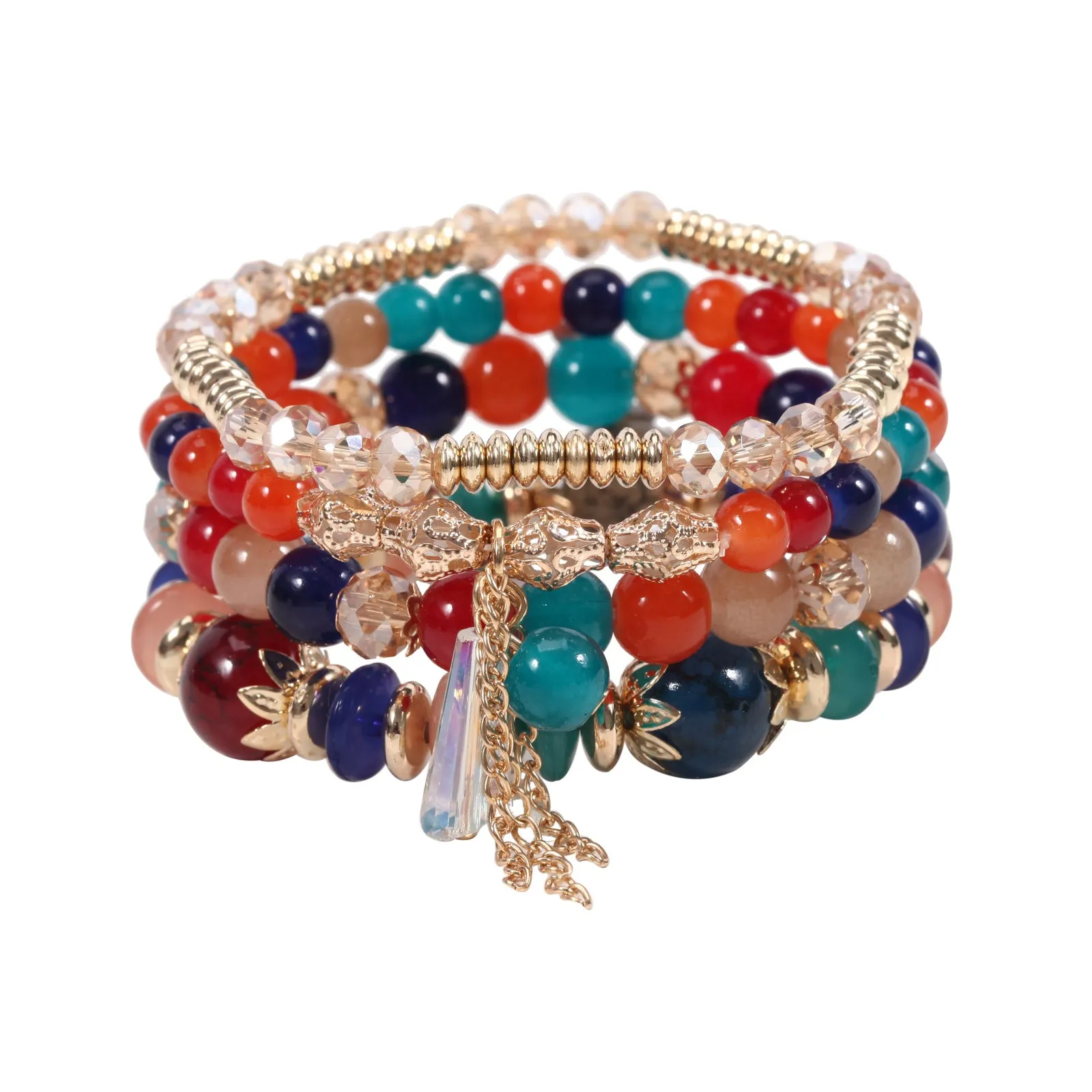 Wholesale Bohemian Imitation Agate Chain Tassel Colored Glass Electroplated Crystal Bracelet