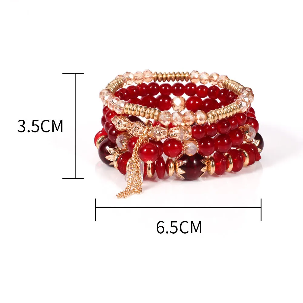 Wholesale Bohemian Imitation Agate Chain Tassel Colored Glass Electroplated Crystal Bracelet