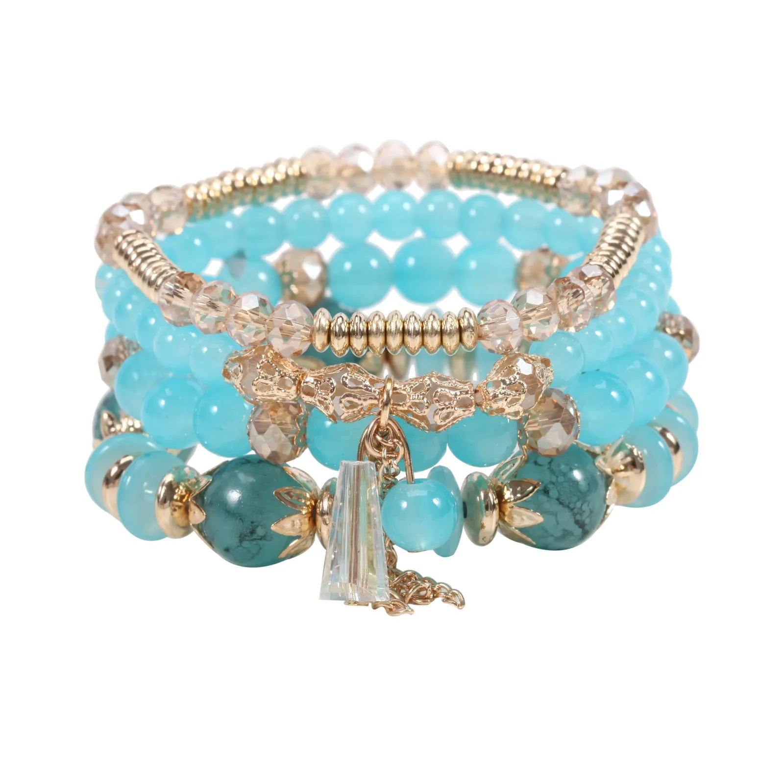 Wholesale Bohemian Imitation Agate Chain Tassel Colored Glass Electroplated Crystal Bracelet