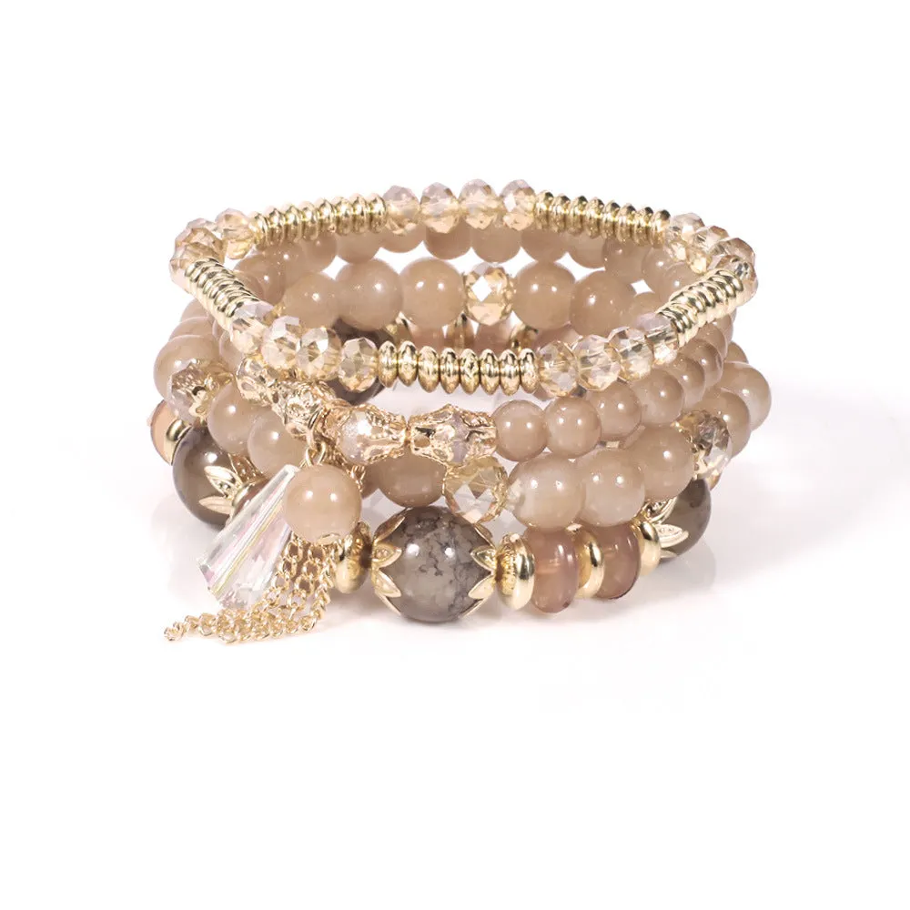 Wholesale Bohemian Imitation Agate Chain Tassel Colored Glass Electroplated Crystal Bracelet