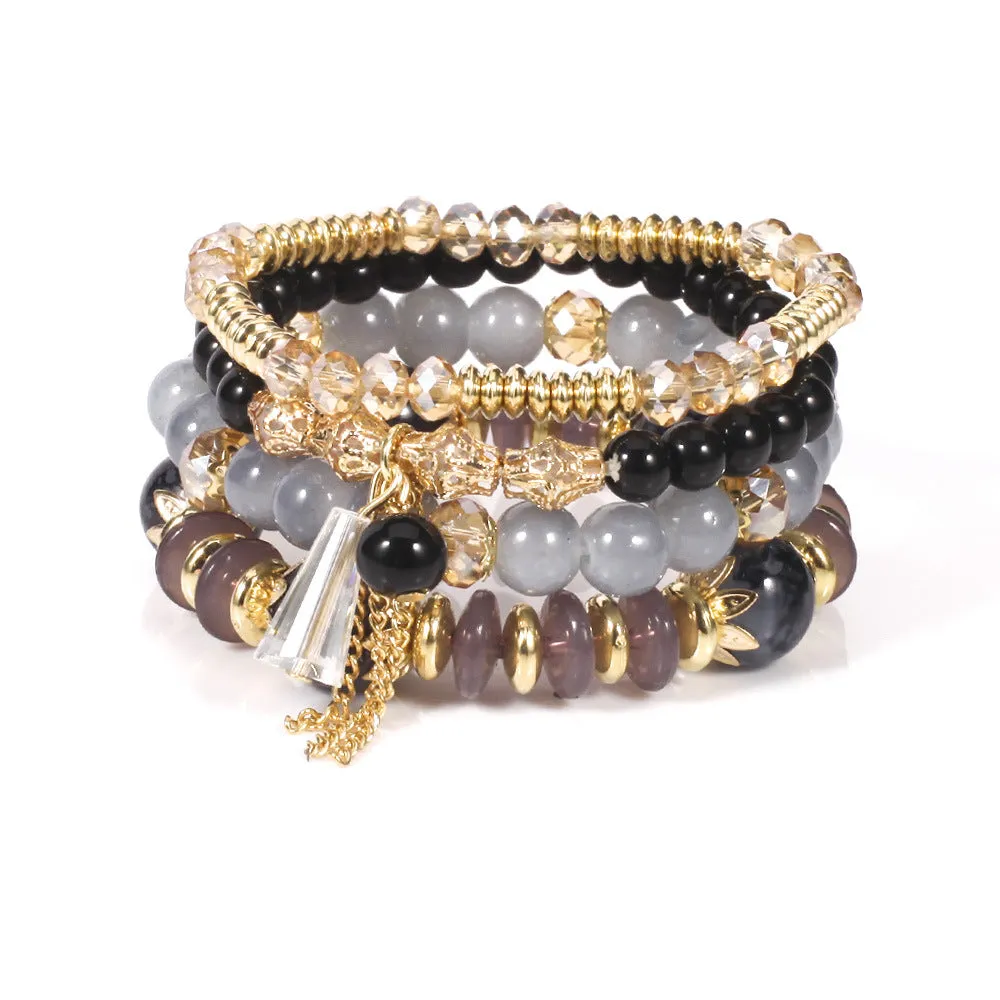 Wholesale Bohemian Imitation Agate Chain Tassel Colored Glass Electroplated Crystal Bracelet