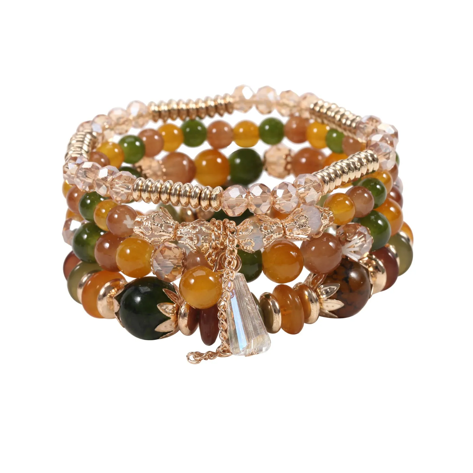 Wholesale Bohemian Imitation Agate Chain Tassel Colored Glass Electroplated Crystal Bracelet