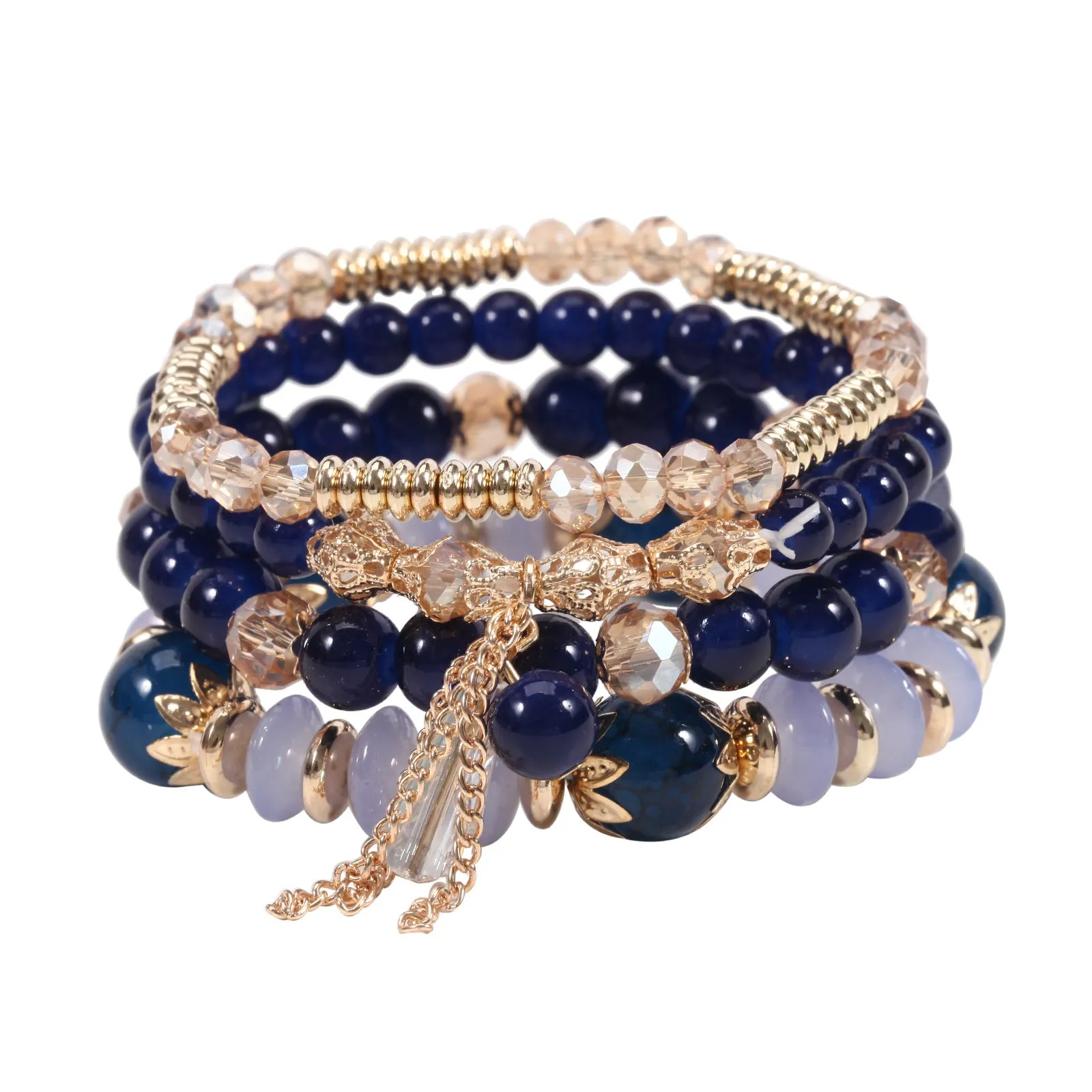 Wholesale Bohemian Imitation Agate Chain Tassel Colored Glass Electroplated Crystal Bracelet