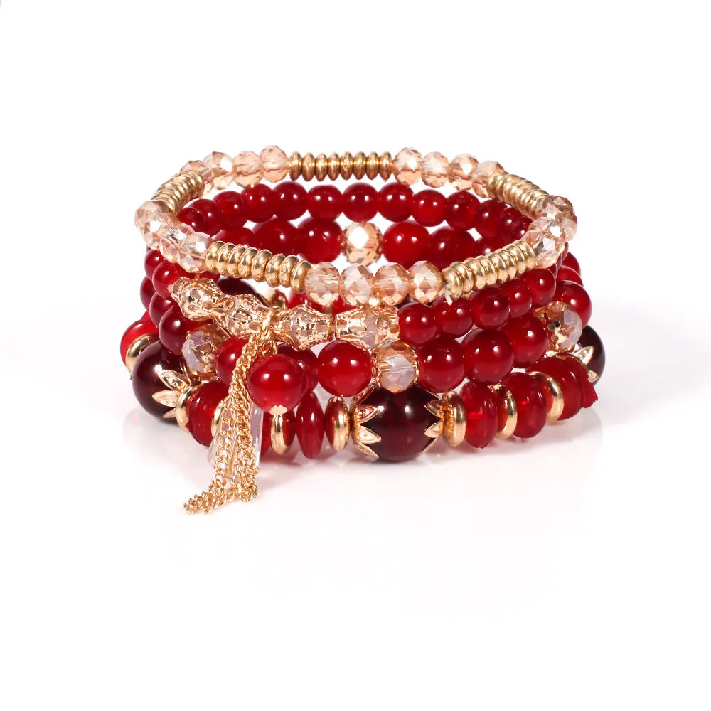 Wholesale Bohemian Imitation Agate Chain Tassel Colored Glass Electroplated Crystal Bracelet