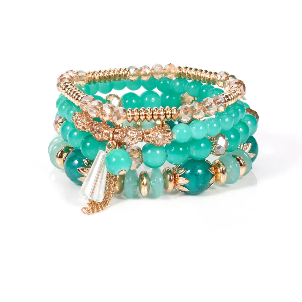 Wholesale Bohemian Imitation Agate Chain Tassel Colored Glass Electroplated Crystal Bracelet