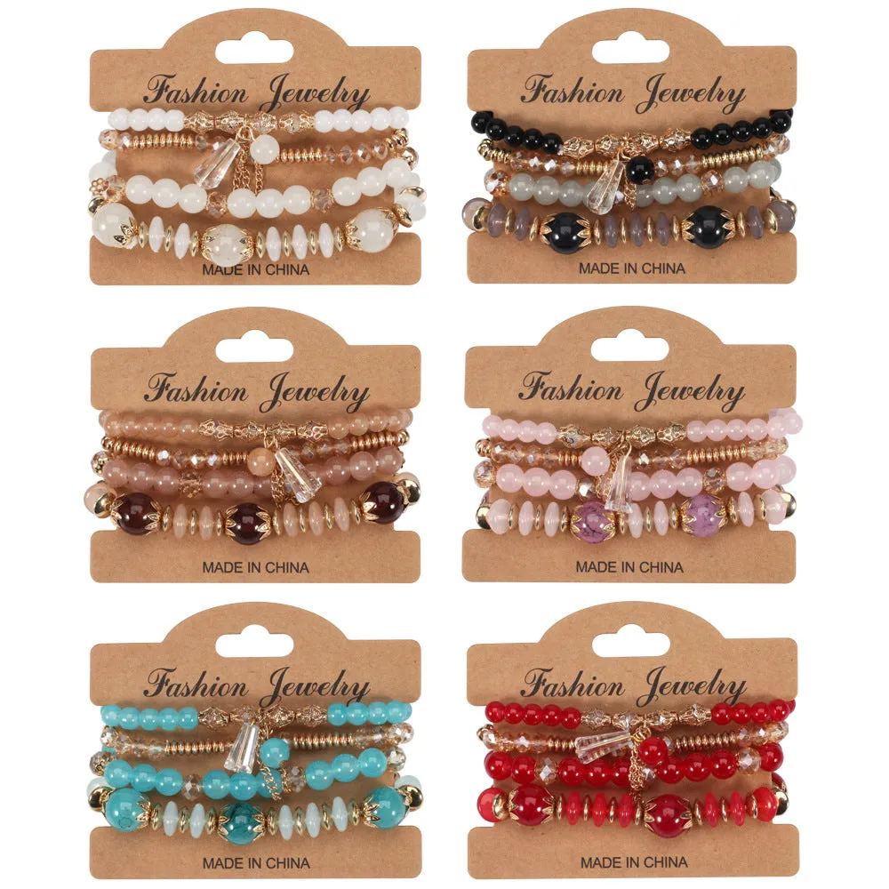 Wholesale Bohemian Imitation Agate Chain Tassel Colored Glass Electroplated Crystal Bracelet