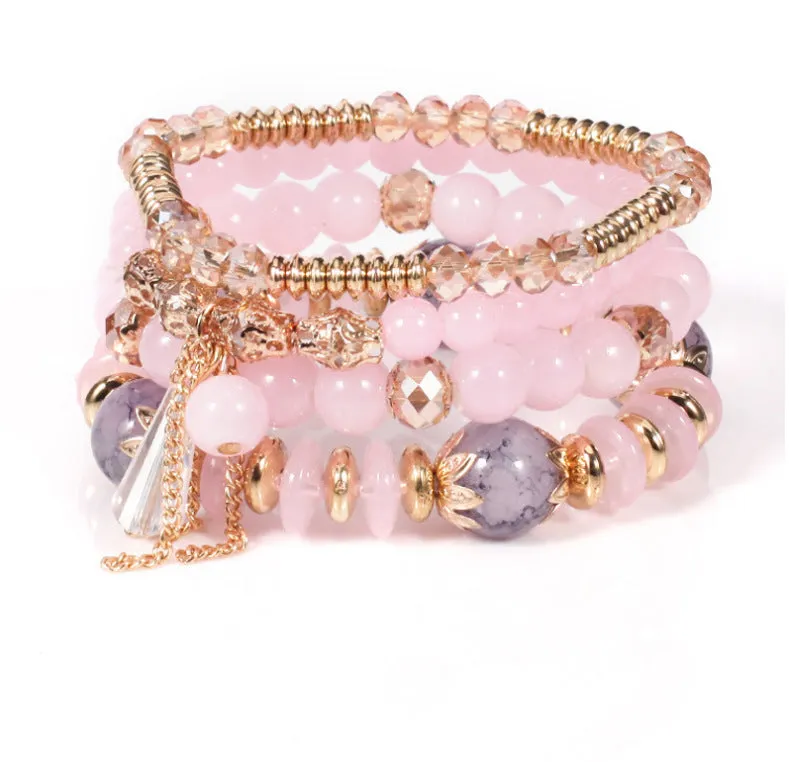 Wholesale Bohemian Imitation Agate Chain Tassel Colored Glass Electroplated Crystal Bracelet