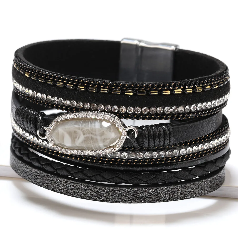 Wholesale Bohemian Multi-layer Woven Crystal Accessories Leather Bracelets