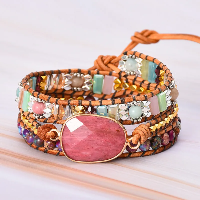 Wholesale Bohemian Natural Rhodolite Creative Multi-layer Bracelet