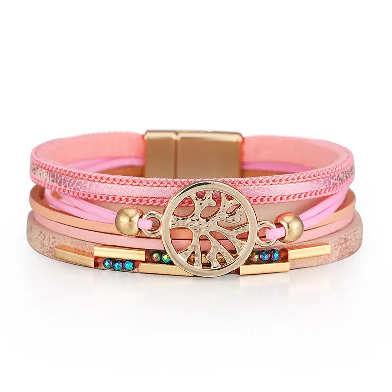 Wholesale Bohemian Tree of Life Multi-layered Leather Bracelet