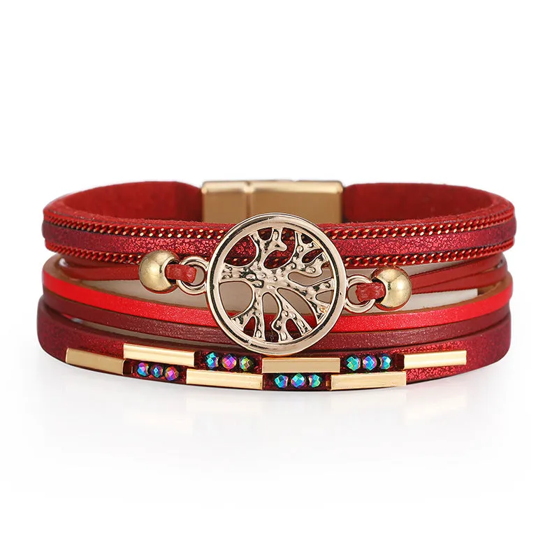 Wholesale Bohemian Tree of Life Multi-layered Leather Bracelet