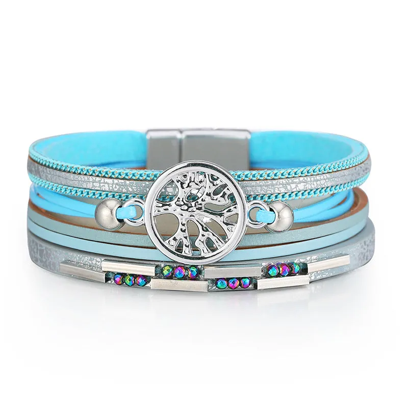 Wholesale Bohemian Tree of Life Multi-layered Leather Bracelet