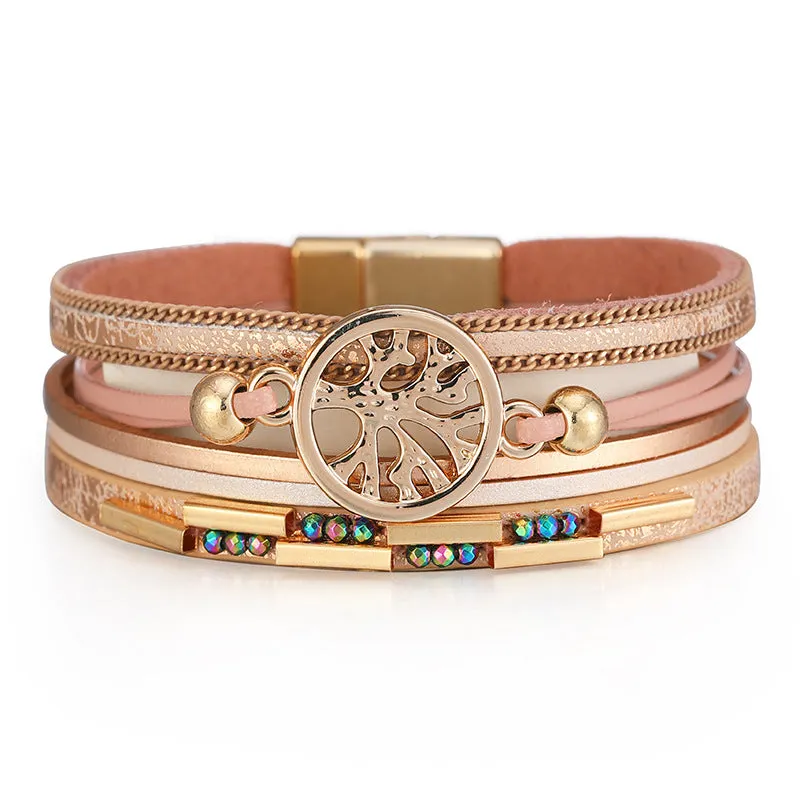 Wholesale Bohemian Tree of Life Multi-layered Leather Bracelet