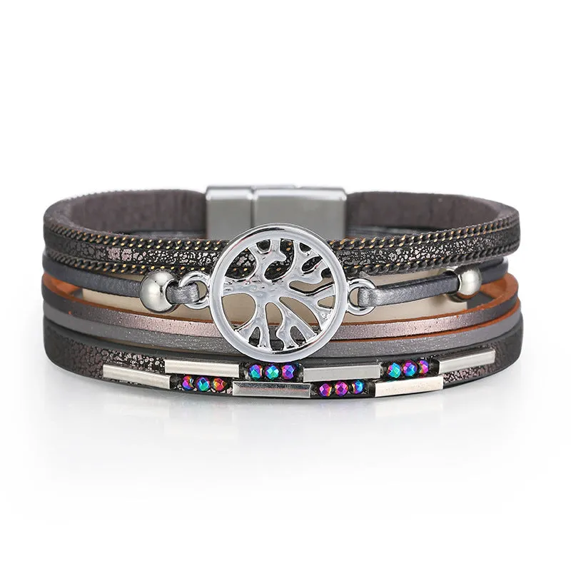 Wholesale Bohemian Tree of Life Multi-layered Leather Bracelet