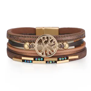 Wholesale Bohemian Tree of Life Multi-layered Leather Bracelet