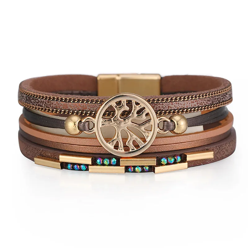 Wholesale Bohemian Tree of Life Multi-layered Leather Bracelet