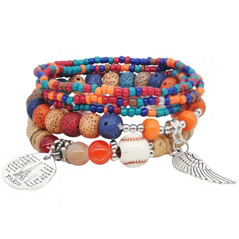 Wholesale Colorful Multilayer Elastic Rice Bead Bracelet