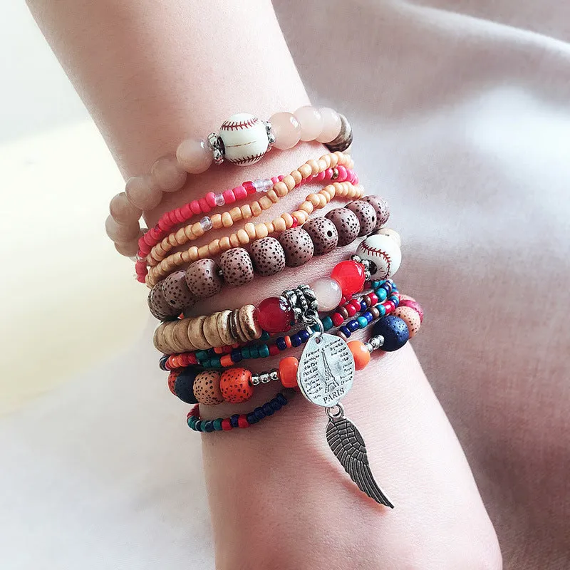 Wholesale Colorful Multilayer Elastic Rice Bead Bracelet
