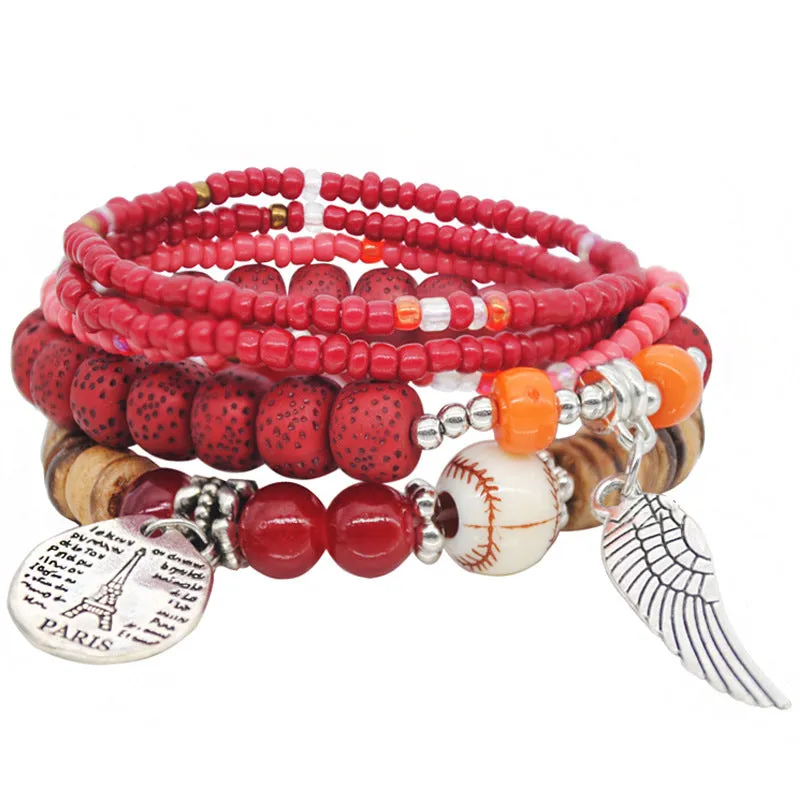 Wholesale Colorful Multilayer Elastic Rice Bead Bracelet