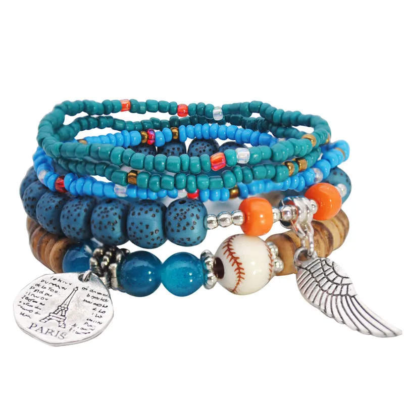 Wholesale Colorful Multilayer Elastic Rice Bead Bracelet
