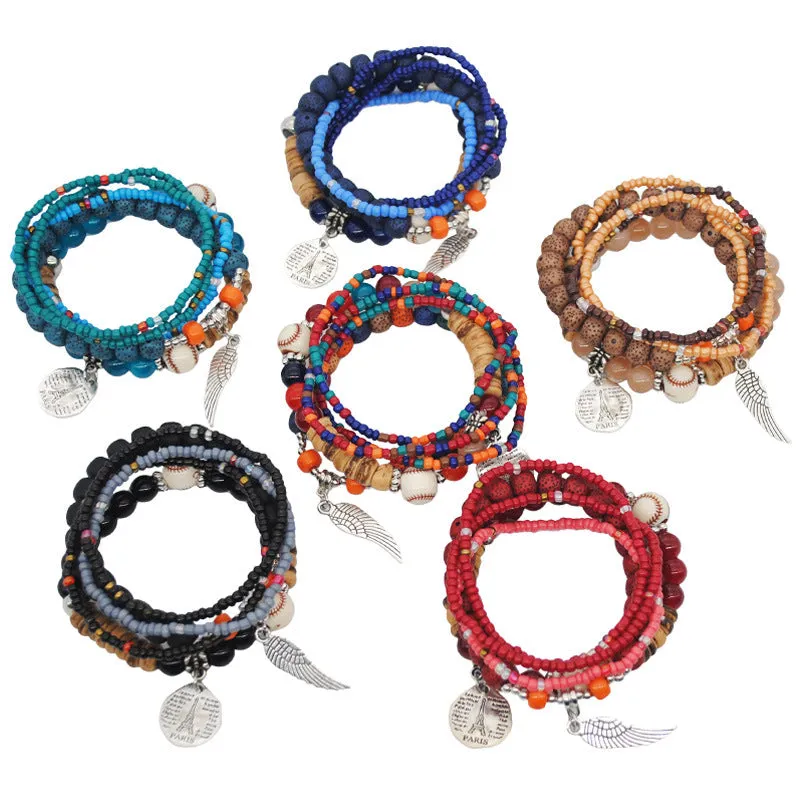 Wholesale Colorful Multilayer Elastic Rice Bead Bracelet