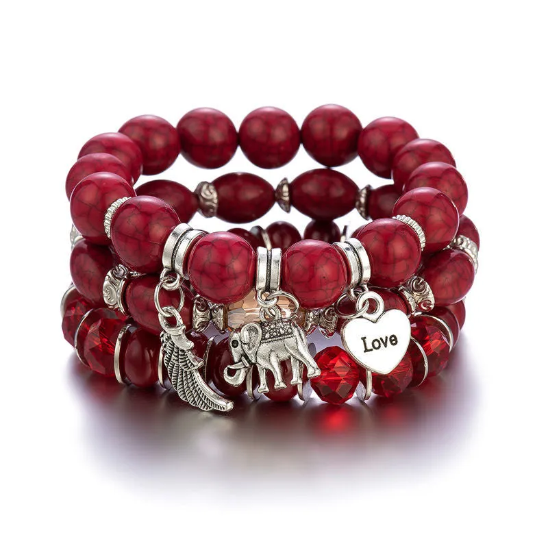 Wholesale Elephant Wings Heart LOVE Pattern Beaded Bracelet