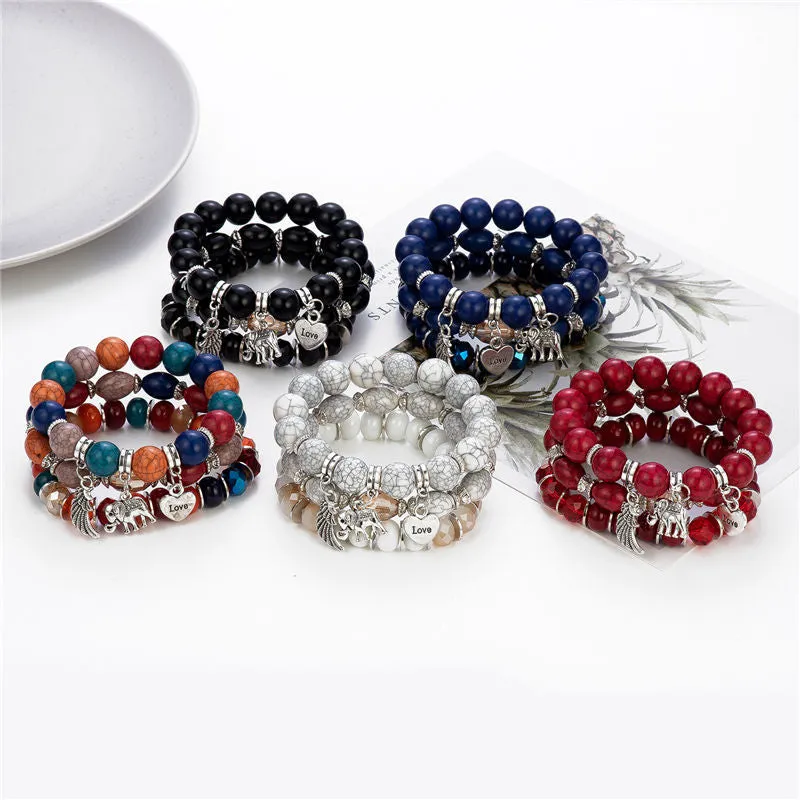 Wholesale Elephant Wings Heart LOVE Pattern Beaded Bracelet