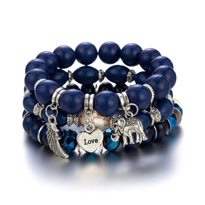Wholesale Elephant Wings Heart LOVE Pattern Beaded Bracelet