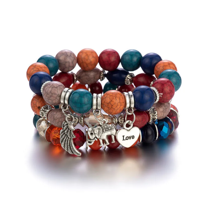 Wholesale Elephant Wings Heart LOVE Pattern Beaded Bracelet