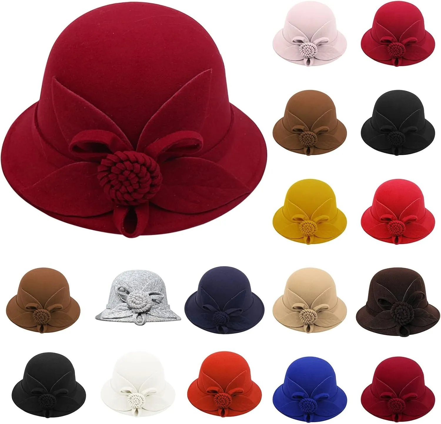 Wool Fedora Hats for Men Women Church Bowler Hat Bowtie Cap Bowler Cap (I, One Size)