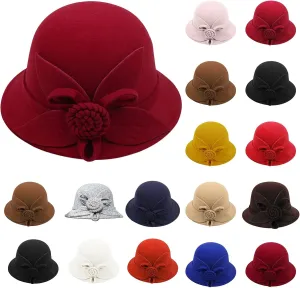 Wool Fedora Hats for Men Women Church Bowler Hat Bowtie Cap Bowler Cap (I, One Size)