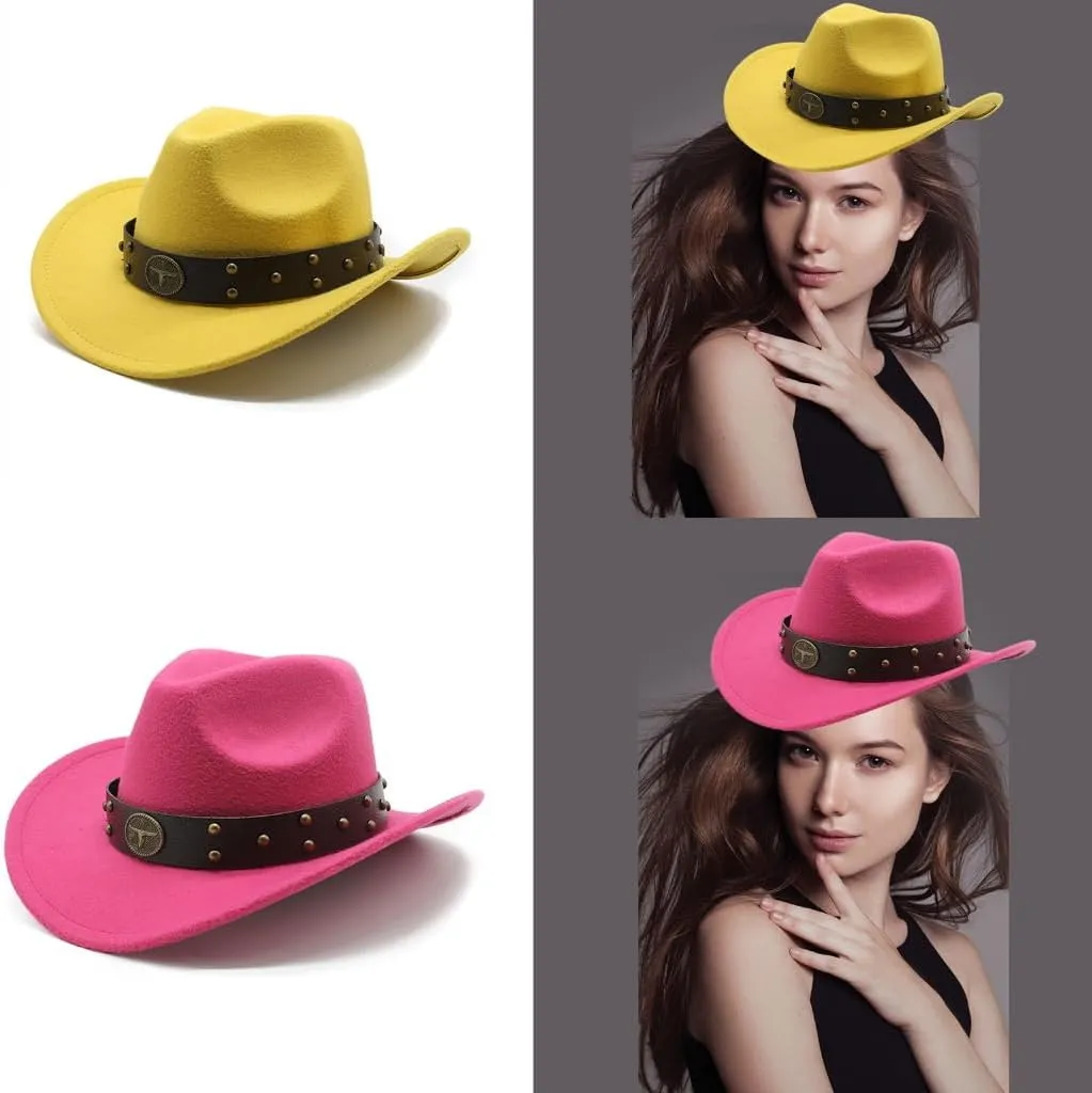 Woolen Felt Hat for Adult with Belt Fashion Carnivals Party Costume Cap Women Men Halloween Festival Headwear