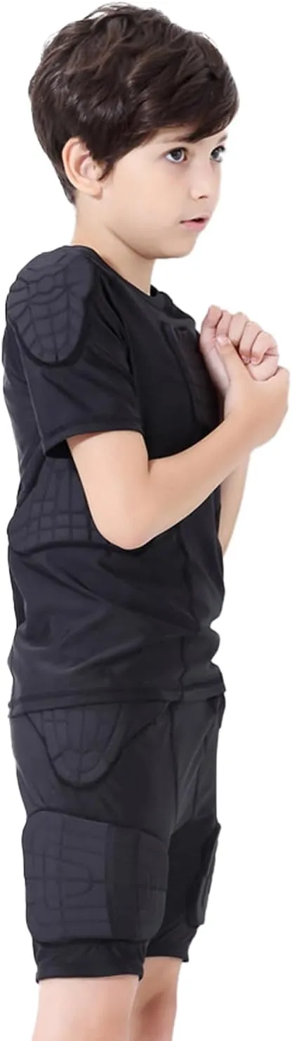 Youth Kids 5-Pad Football Girdle Padded Compression Shorts Rib Protectors Pants for Snowboard,Skate,Rugby Youth Adult Black