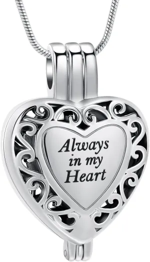 zeqingjw Heart Urn Necklace for Ashes Always in My Heart Cremation Jewelry Memorial Locket Ashes Pendant Keepsake Necklace Gift