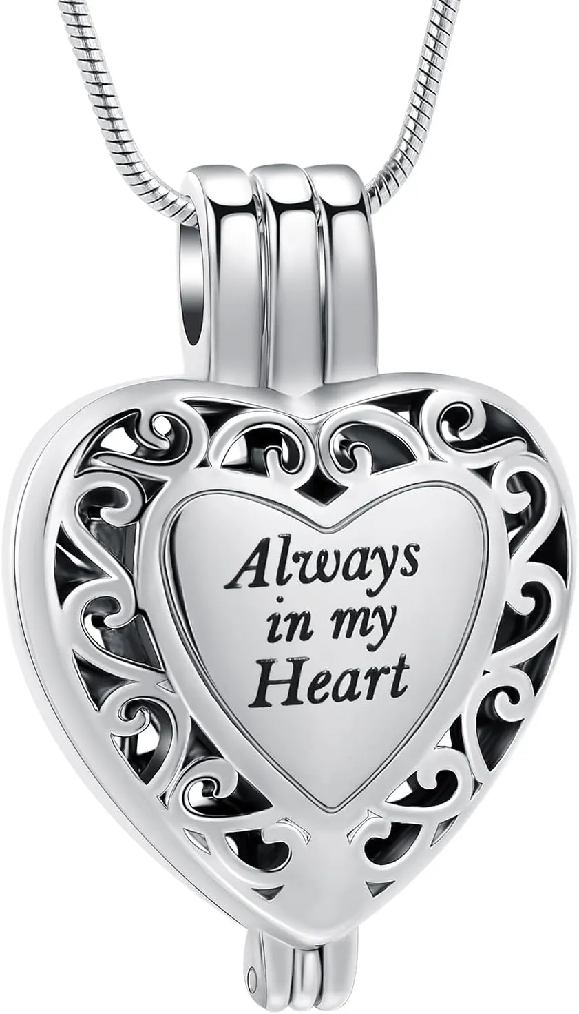 zeqingjw Heart Urn Necklace for Ashes Always in My Heart Cremation Jewelry Memorial Locket Ashes Pendant Keepsake Necklace Gift
